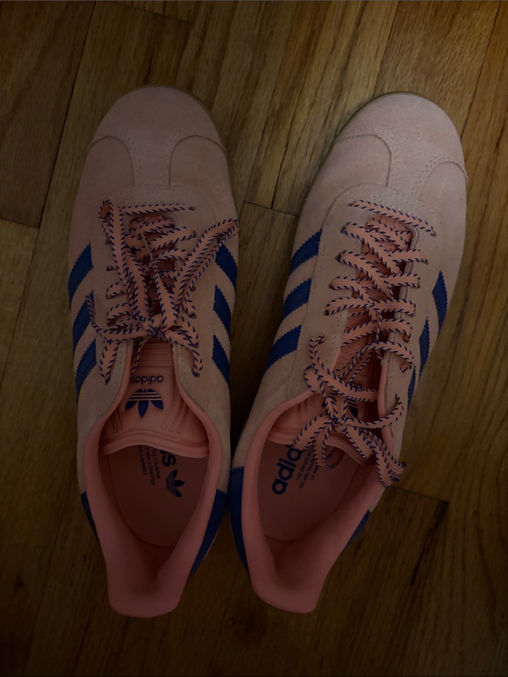 adidas Women’s Pink Suede Sneakers with Blue Stripes